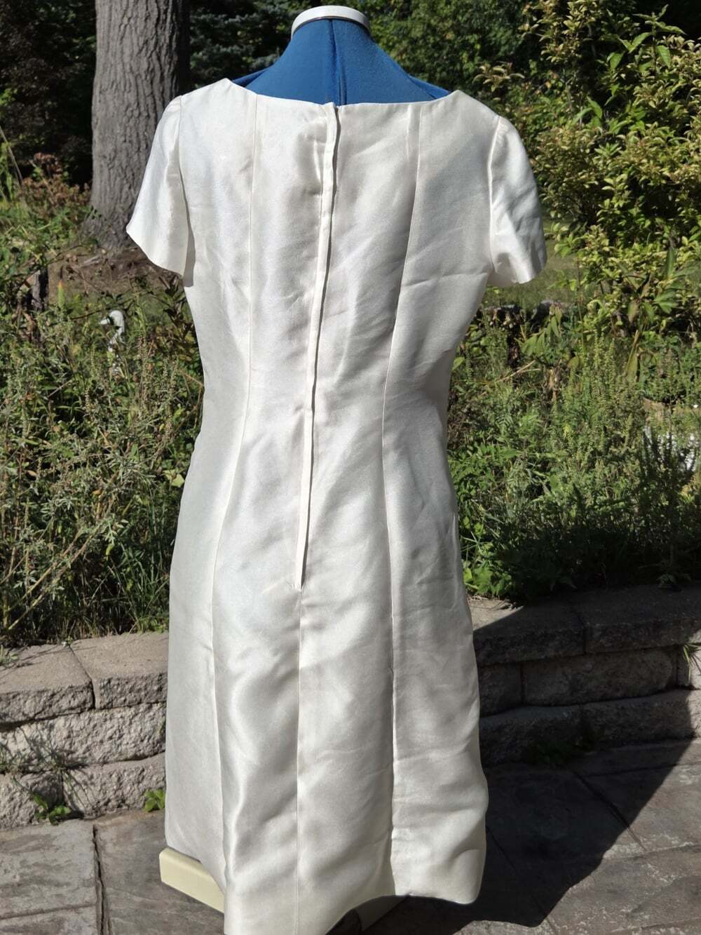 Vtg Pauline Feinstein Ivory Sheath Dress Sz M Estimate ILGWU Metal Zip Retro MCM - Picture 2 of 7